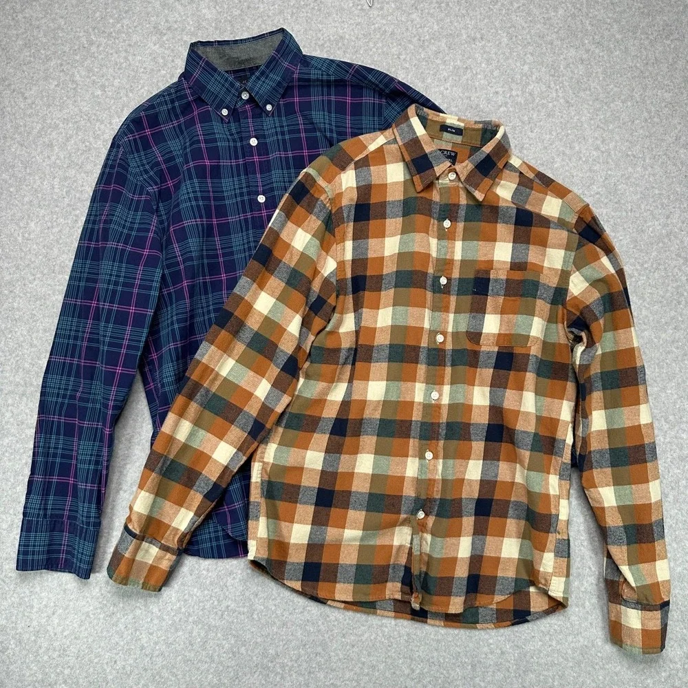 J Crew Lot of 2 Plaid Button Down Shirts Mens Medium Flannel & Slim Tartan